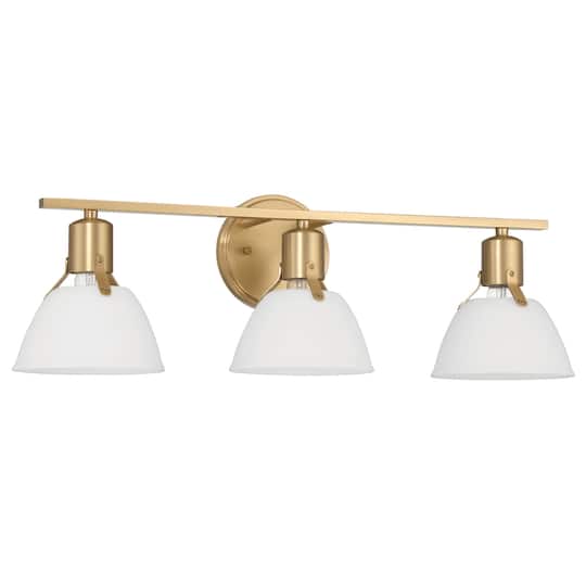 Cooper White &#x26; Gold Metal 3-Light Vanity Light with Etched Glass Shades